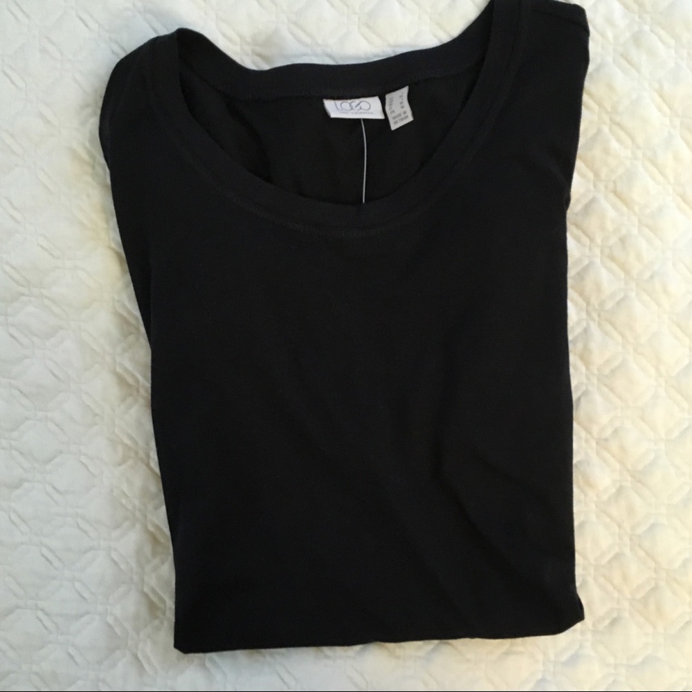 NWT LOGO Black Pocket Asymmetrical Hem Drape Tee